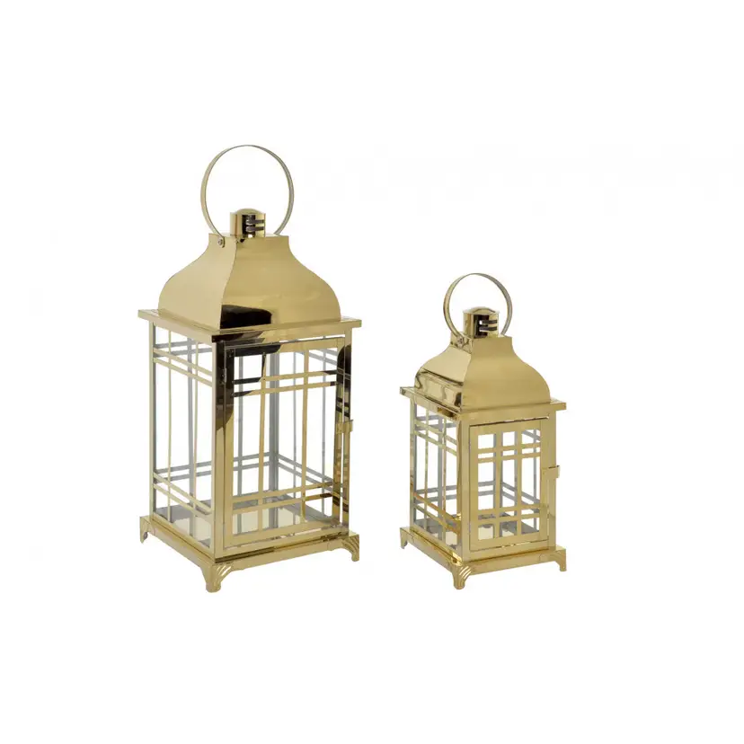 Juego 2 Faroles Metal/cristal Dorado