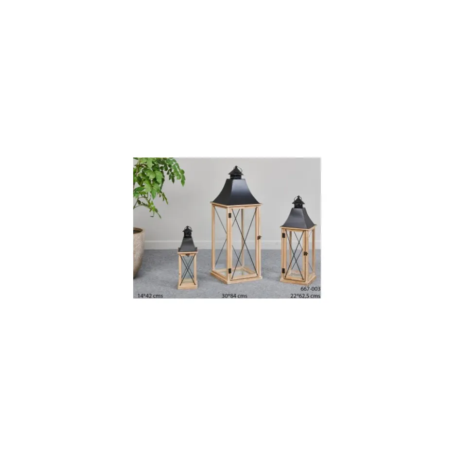 Farol Madera Natural Metal Negro – foto 1