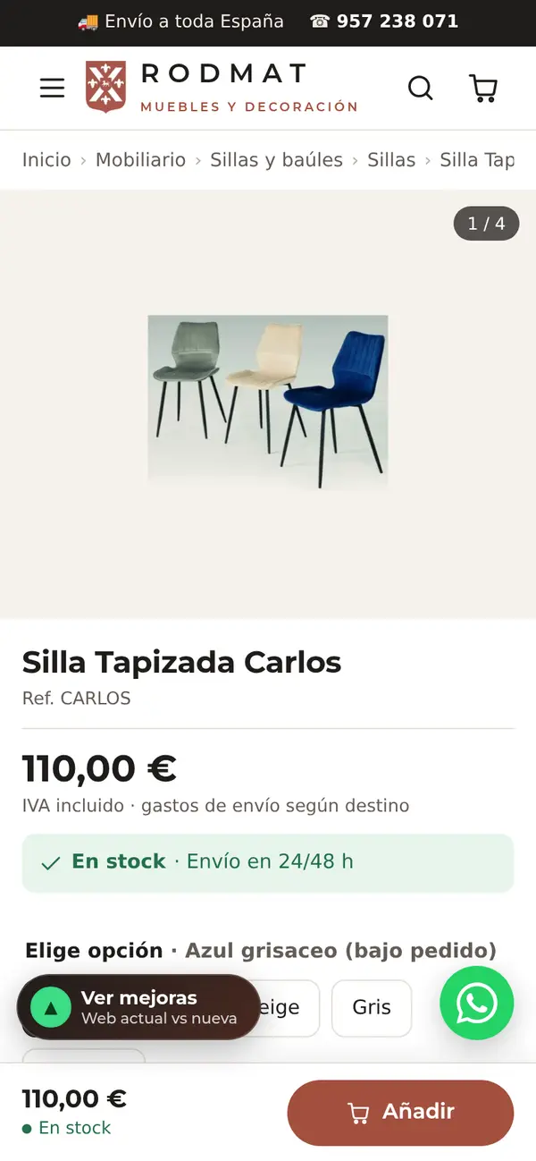 Nueva web: ficha de producto en el móvil